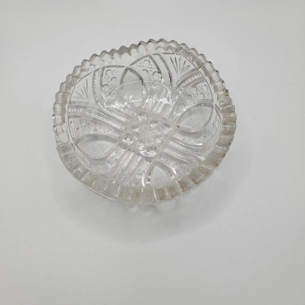 Antique American Brilliant Thick Pressed Glass Crystal Low Bowl SawTooth